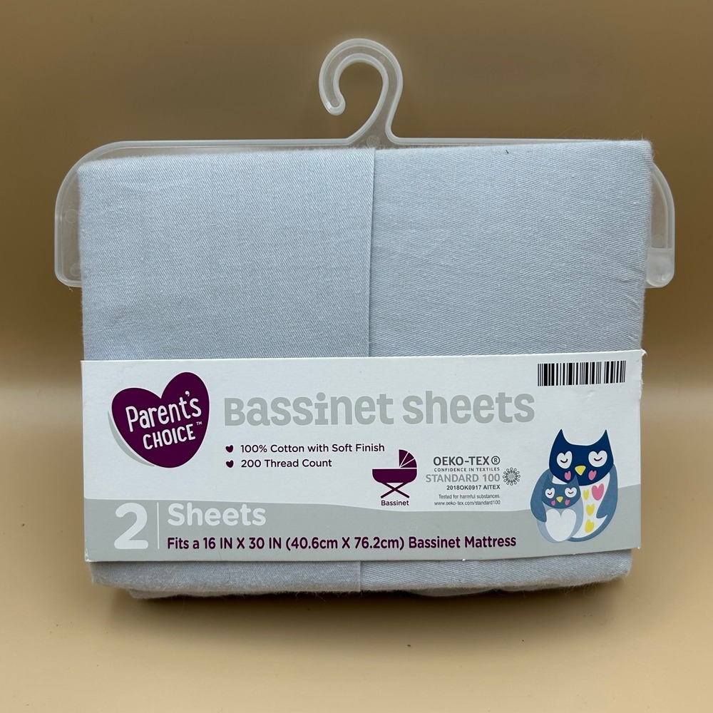 Parents Choice Bassinet Sheets 2 Pack Light Blue 100% Cotton 16x30 WM28029181